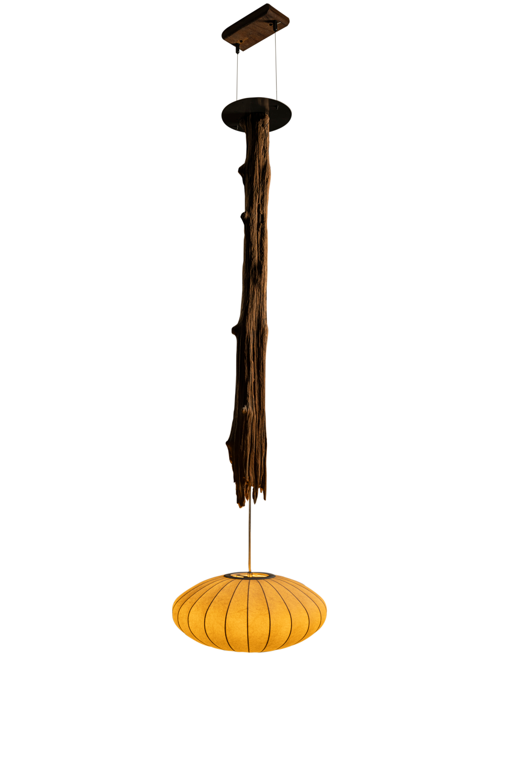 Weathered Hardwood Droplight with Cloth Lampshade